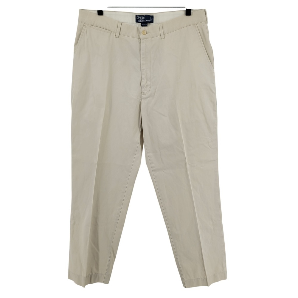 Polo Ralph Lauren Mens 35x32 Khaki Chino Pants Beige Straight Leg Flat‎ Front
